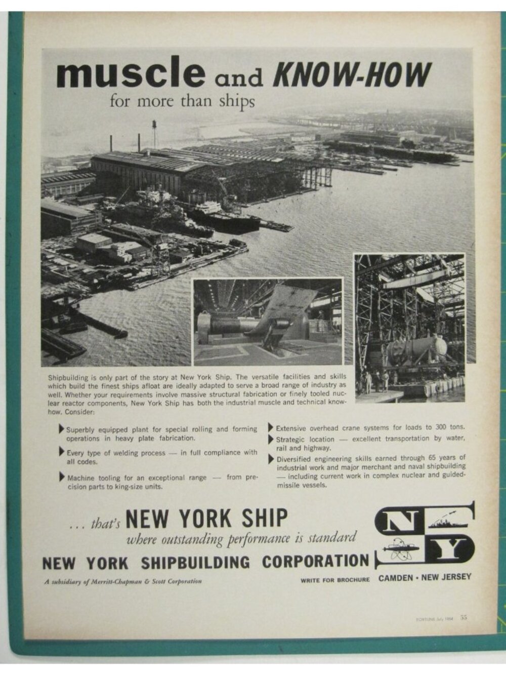 Print Ad New York Shipbuilding Muscle Know-How Industrial Expertise 1964 Vintage